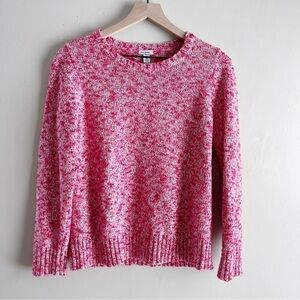 L.L.Bean 100% Cotton Pullover Knit Sweater in Marled‎ Red White, Size Medium